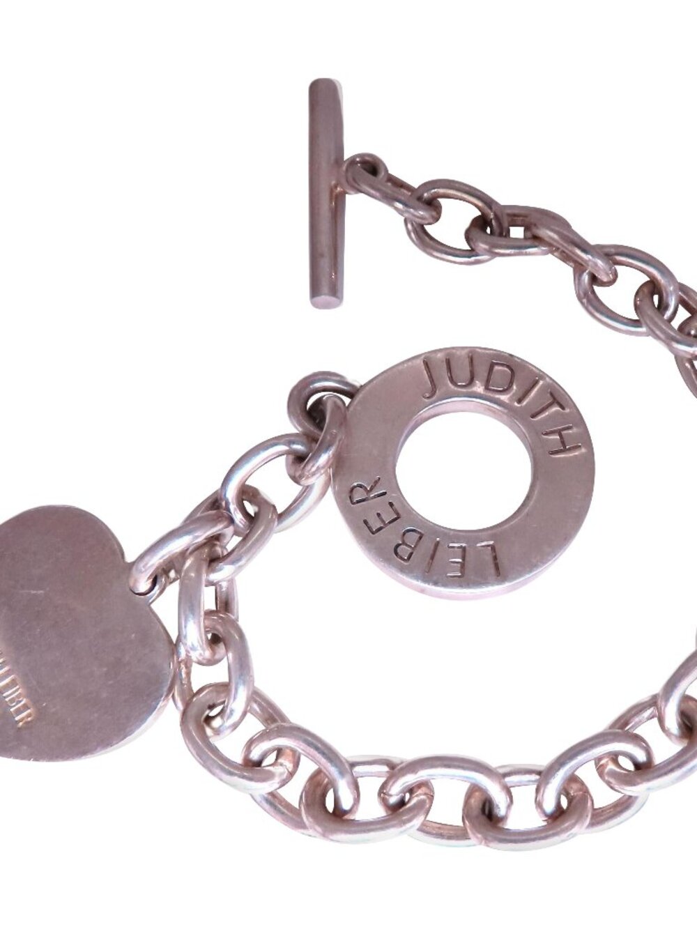 Judith Leiber Heart Charm Toggle Silver Bracelet 925 Sterling 12443*